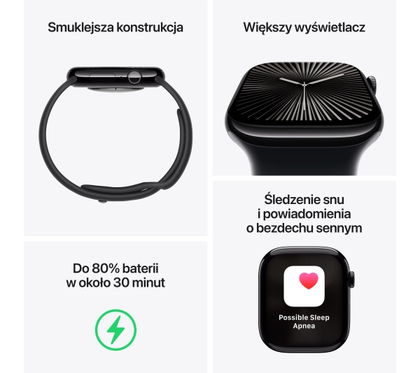 Apple Watch Series 10 GPS AI 46mm aluminium onyks pasek sportowy czarny S/M Wyprzedaż Ekspozycji - Kup na Raty - RRSO 0%