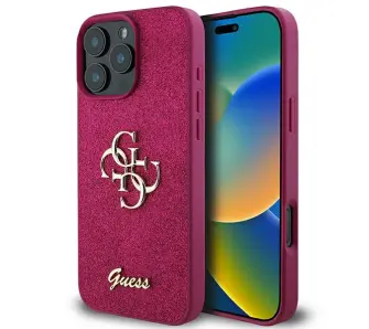 Etui Guess Glitter Script Big 4G do iPhone 16 Pro Fioletowy