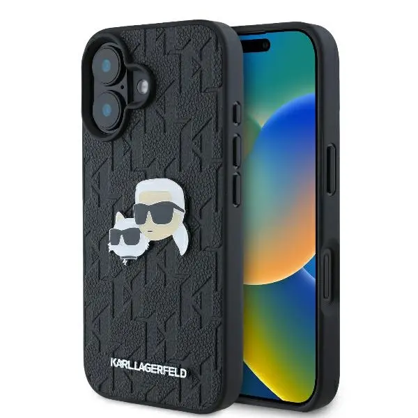 Etui Karl Lagerfeld Monogram Karl&Chaoupette Head Pin do iPhone 16 Czarny