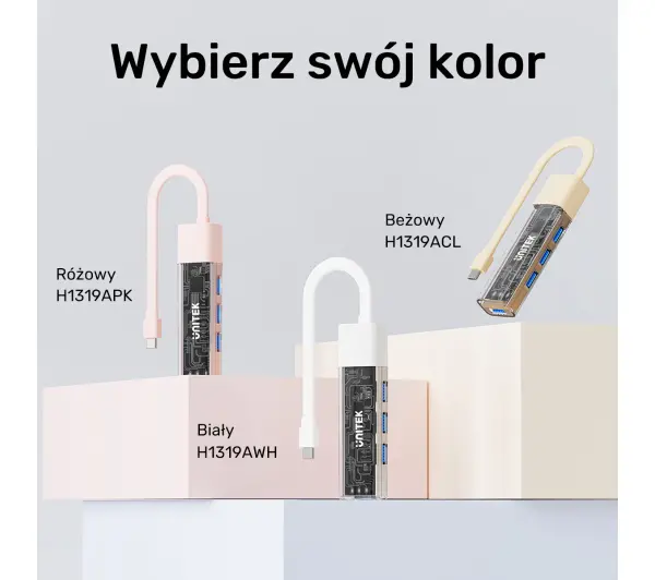Unitek H1319APK01 USB C/USB A 5Gbps 4x USB A Różowy