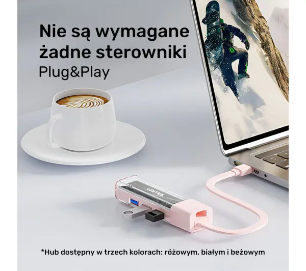Unitek H1319APK01 USB C/USB A 5Gbps 4x USB A Różowy