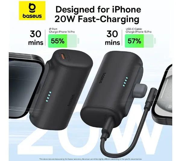 Baseus Compact IP 5000mAh 20W Lightning Biały