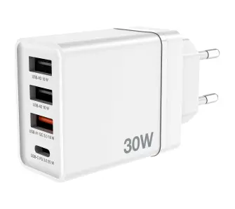 Ładowarka sieciowa Verbatim GaN 30W PD QC 3xUSB-A 1xUSB-C Biały