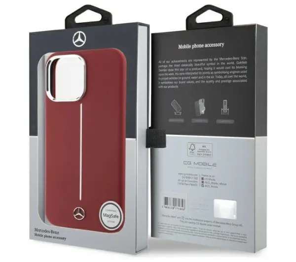 Mercedes-Benz Silicone White Stripe MagSafe do iPhone 16 Pro Max Czerwony