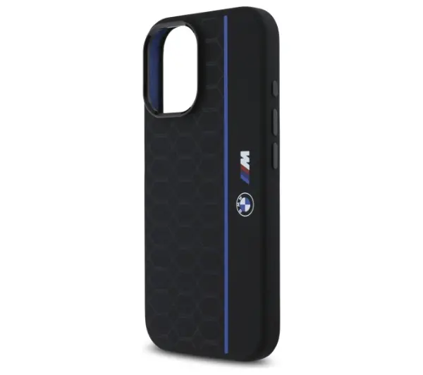 BMW Silicone Hexagon Blue Line MagSafe do iPhone 16 Czarny