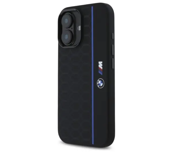 BMW Silicone Hexagon Blue Line MagSafe do iPhone 16 Czarny