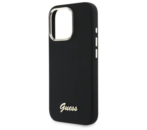 Guess Silicone Script Metal Logo & Frame do iPhone 16 Pro Czarny