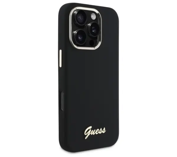 Guess Silicone Script Metal Logo & Frame do iPhone 16 Pro Czarny