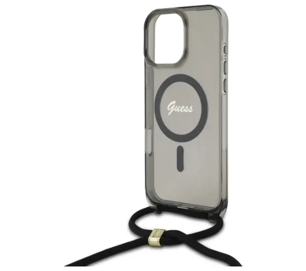 Guess Crossbody Cord Script MagSafe do iPhone 16 Pro Czarny