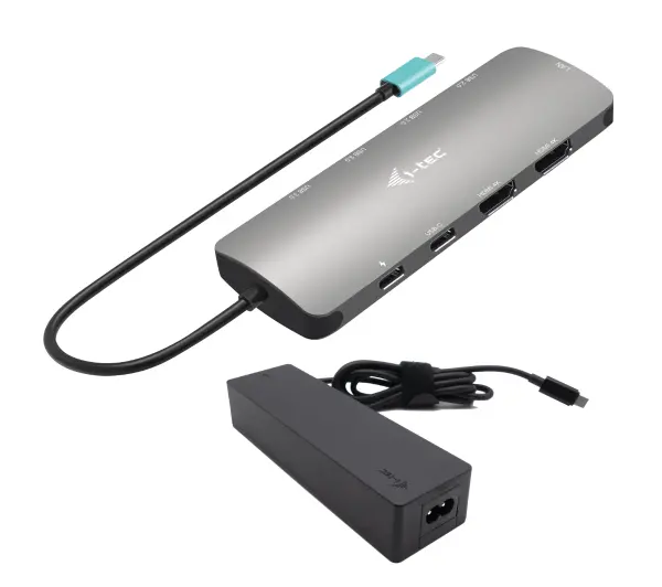 i-Tec C31NANOHDM2D100 USB-C Metal Nano 2x Display Docking Station z PD 100 W + Charger 100W Szary
