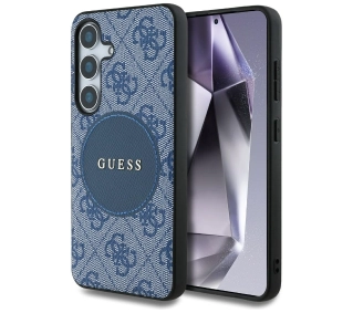 Guess 4G Round Patch Classic Logo MagSafe do Galaxy S25 Plus Niebieski