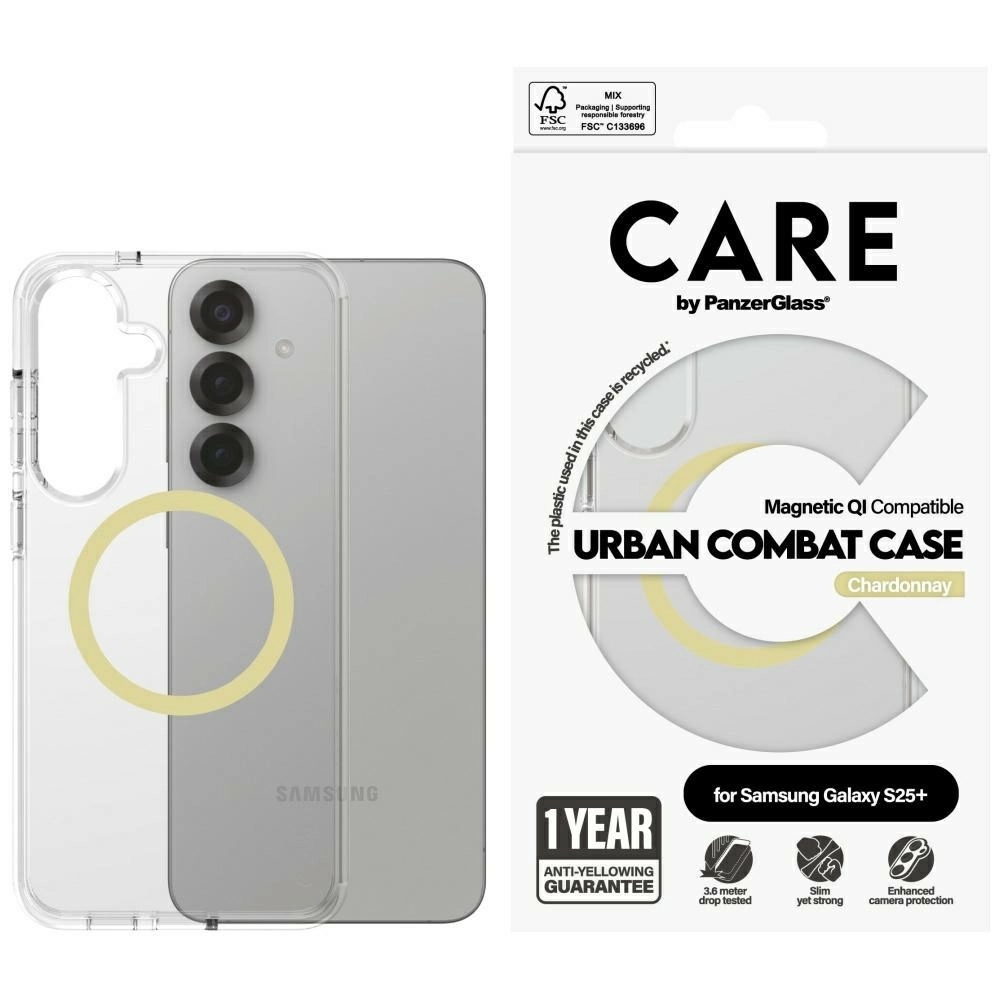 Etui PanzerGlass Flagship Urban Combat Chardonnay QI do Galaxy S25 Plus Przezroczysty