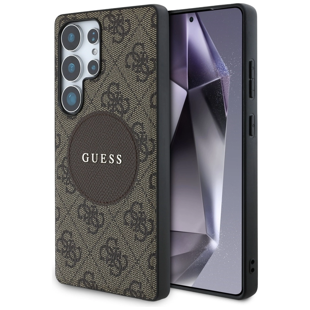 Etui Guess 4G Round Patch Classic Logo MagSafe do Galaxy S25 Ultra Brązowy