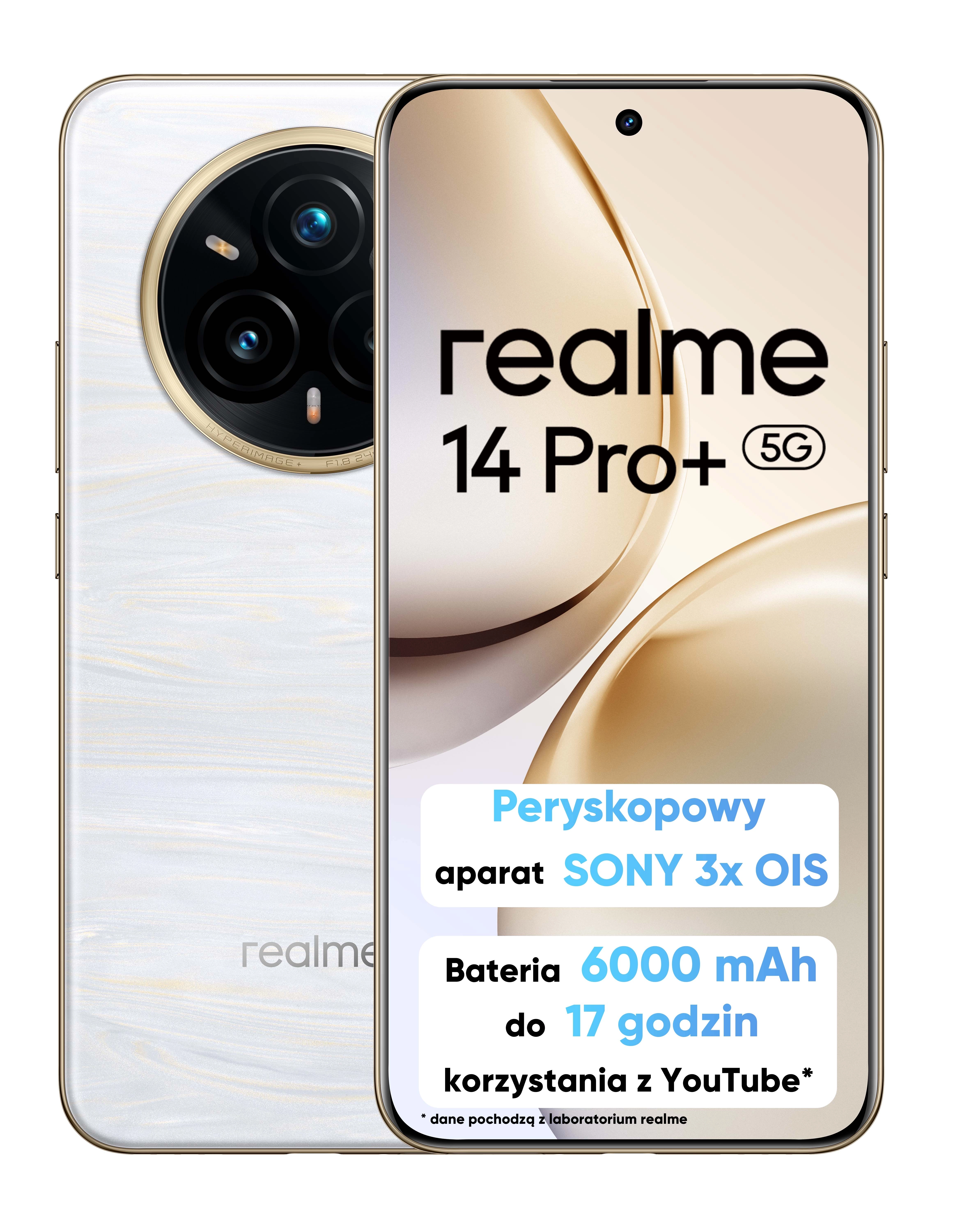 Smartfon realme 14 Pro+ 5G 8/256GB 6,83" 120Hz 50Mpix Perłowy