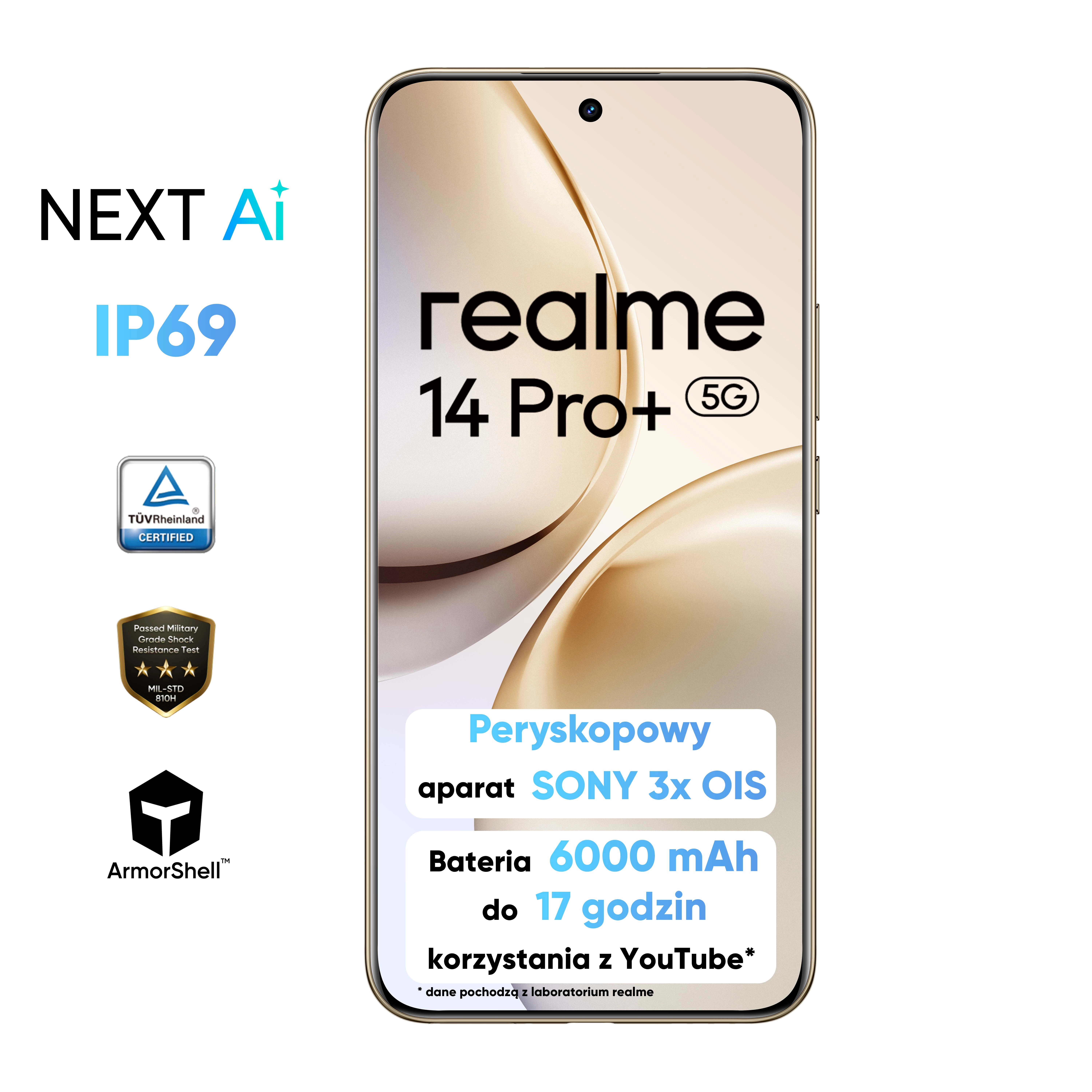 Smartfon realme 14 Pro+ 5G 8/256GB 6,83" 120Hz 50Mpix Perłowy