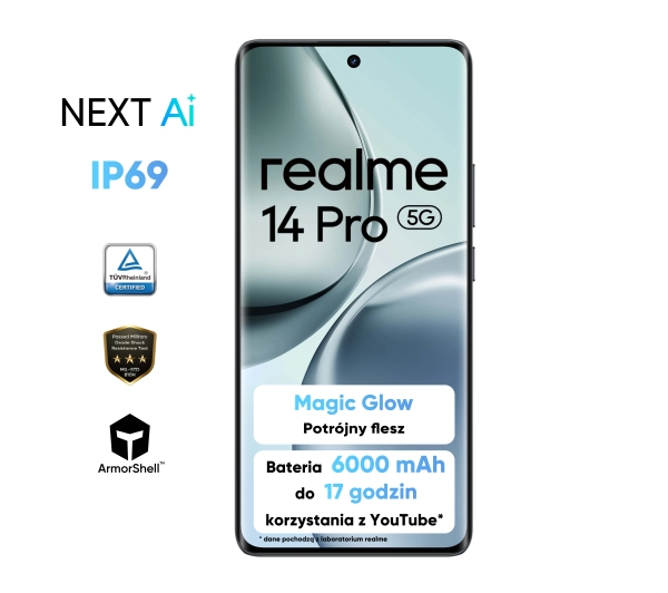 realme 14 Pro 5G 12/512GB Funkcje AI 6,77" 120Hz 50Mpix Szary - Kup na Raty - RRSO 0%
