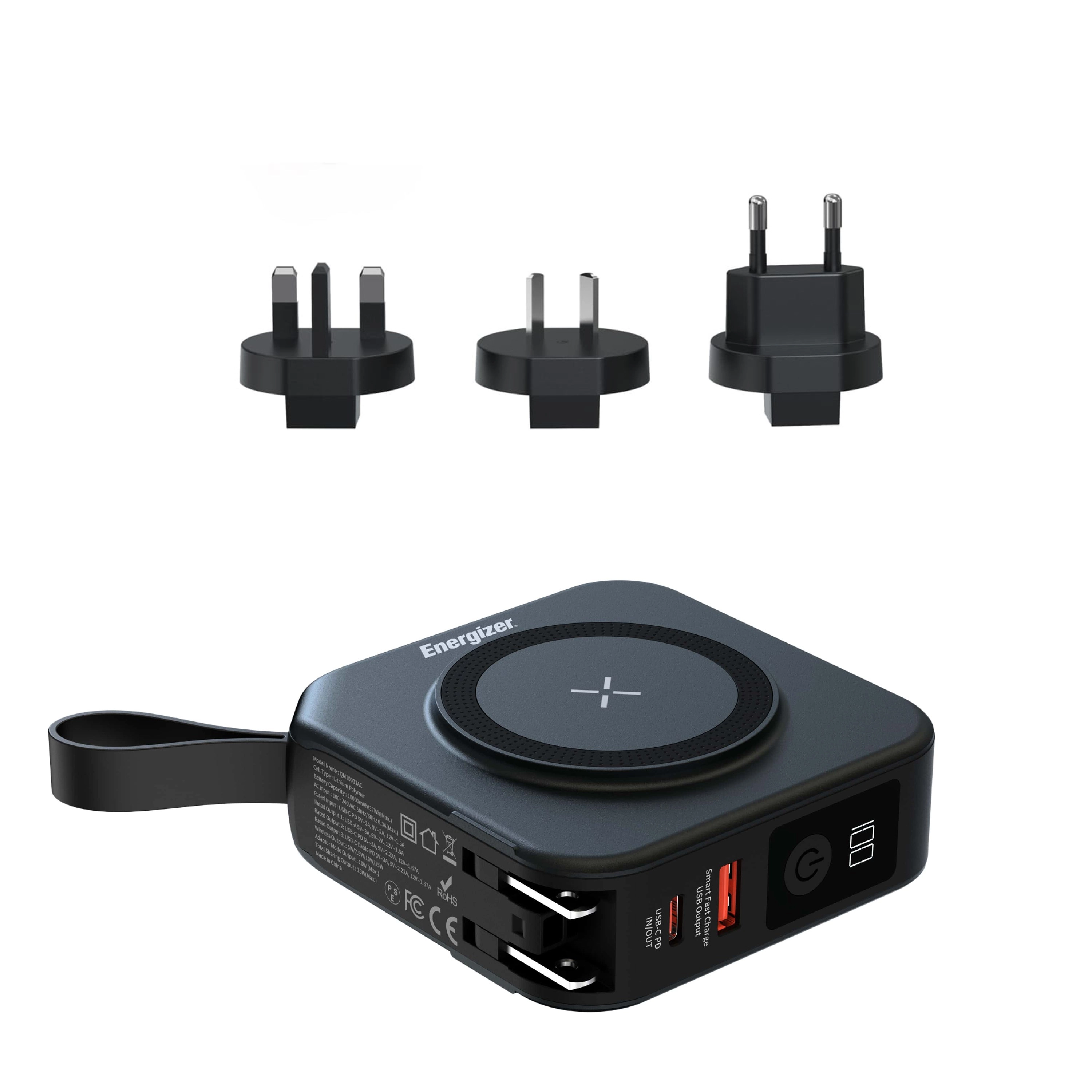 Powerbank Energizer QM10001AC 10000mAh 20W Adapter gniazda zasilania UE/UK Czarny