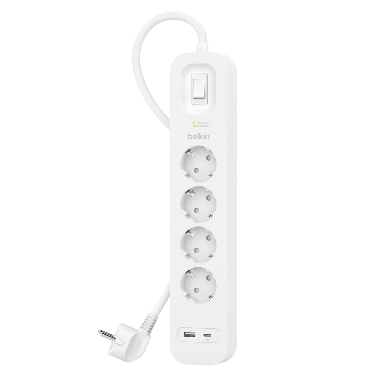 Listwa Belkin SRB001VF2M-V2, 4 gniazda, 2m, USB-C PD 18W, USB-A, Biały