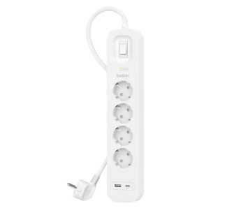 Listwa Belkin SRB001VF2M-V2, 4 gniazda, 2m, USB-C PD 18W, USB-A, Biały