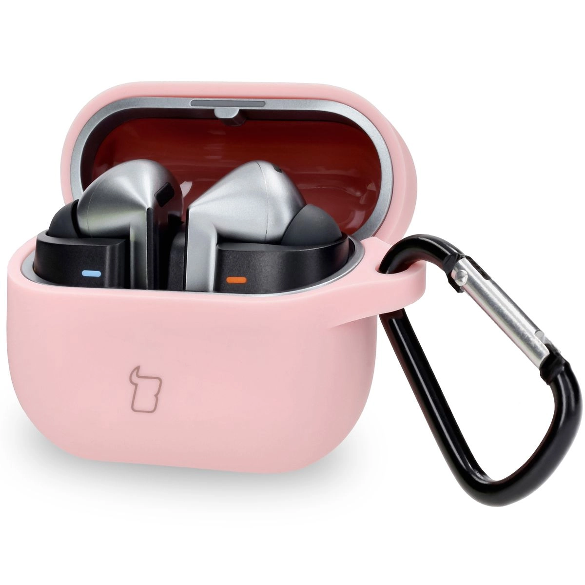 Etui na słuchawki Bizon Silikonowe z karabińczykiem do Samsung Galaxy Buds 3/3 Pro Jasnoróżowy