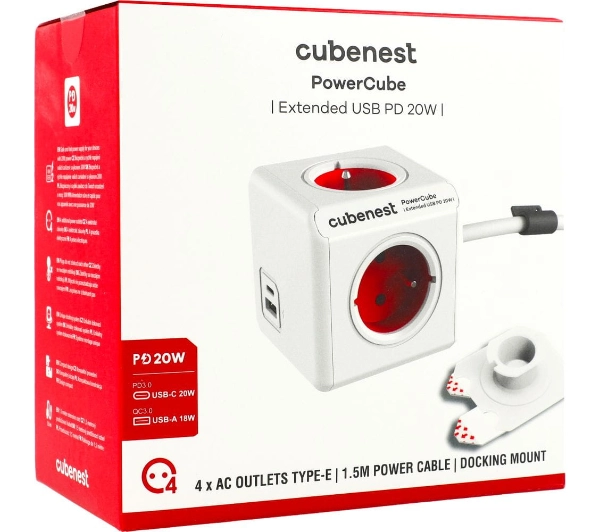 Cubenest PowerCube Extended PC420 USB PD 20W 1,5m Czerwony