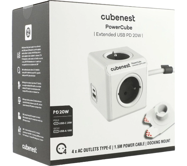 Cubenest PowerCube Extended PC420 USB PD 20W 1,5m Szary