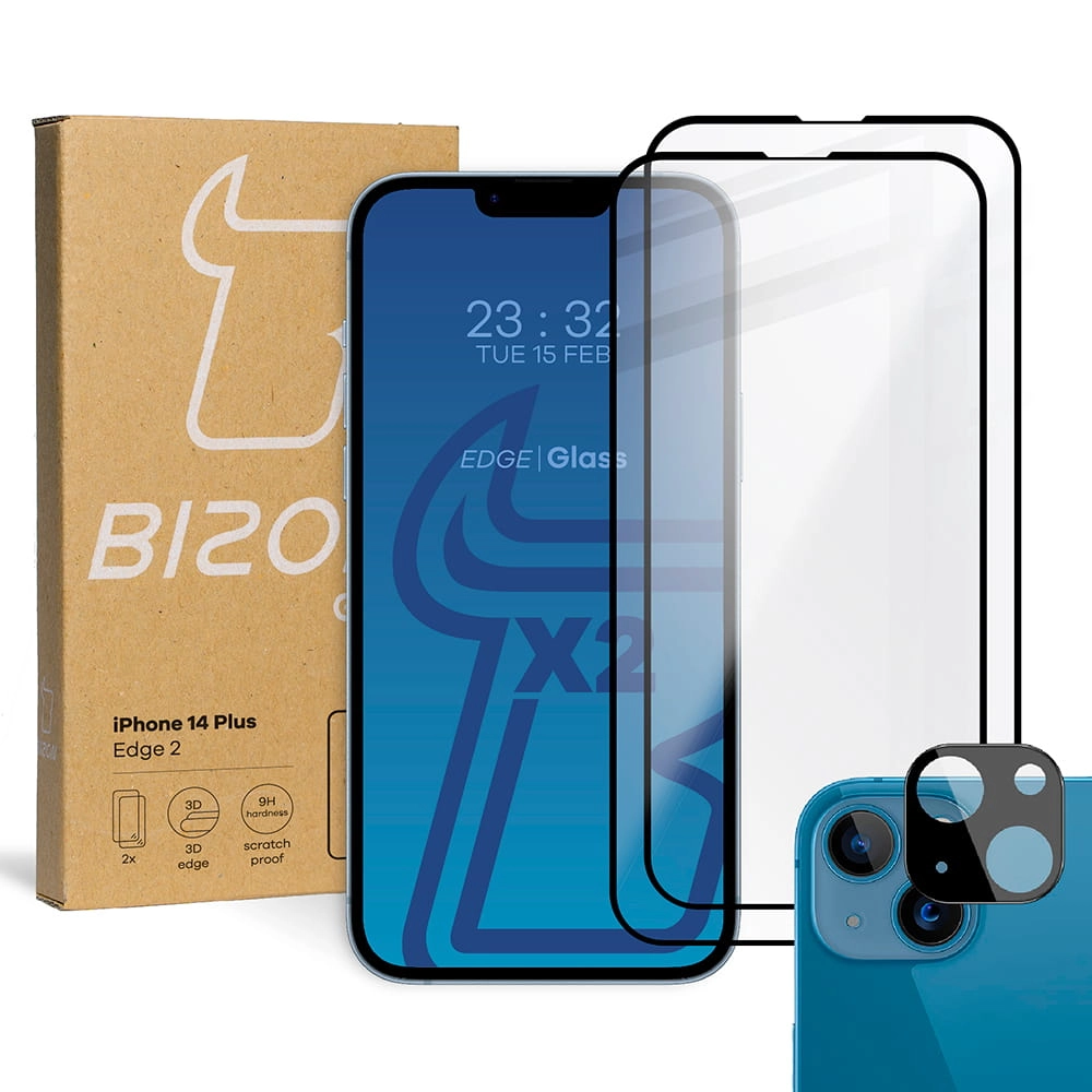 Zestaw ochronny Bizon 2x szkło + szybka na aparat do iPhone 14 Plus