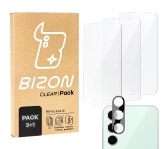 Zestaw ochronny Bizon 3x szkło hartowane + szybka na aparat Clear 2 Pack do Galaxy S24 FE