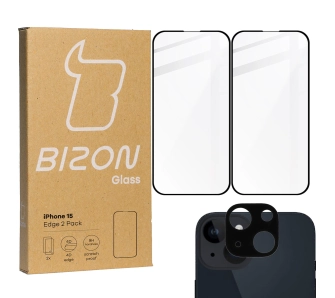 Zestaw ochronny Bizon 2x szkło + szybka na aparat Edge 2 Pack do iPhone 15