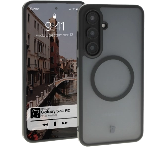 Etui Bizon MatteO z MagSafe do Galaxy S24 FE Półprzezroczyste z czarną ramką