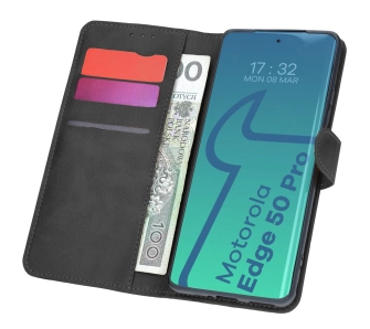 Etui Bizon z klapką Pocket do Motorola Edge 50 Pro Czarny