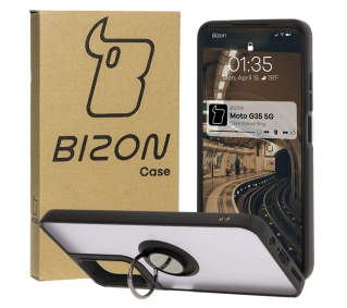 Bizon z uchwytem na palec Hybrid Ring do Motorola Moto G35 5G Przydymione z czarną ramką