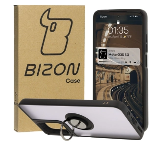 Etui Bizon z uchwytem na palec Hybrid Ring do Motorola Moto G35 5G Przydymione z czarną ramką