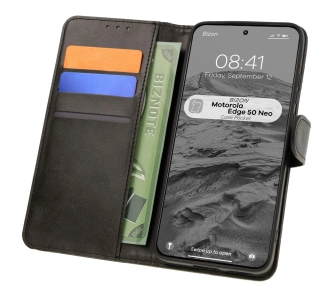 Etui Bizon z klapką Pocket do Motorola Edge 50 Neo Czarny