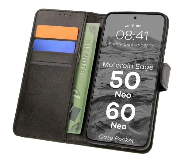 Bizon z klapką Pocket do Motorola Edge 50 Neo/60 Neo Czarny