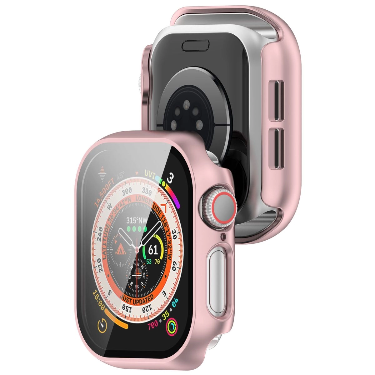 Nakładka na tarczę Bizon ze szkłem do Apple Watch 10 42mm Jasno-różowy