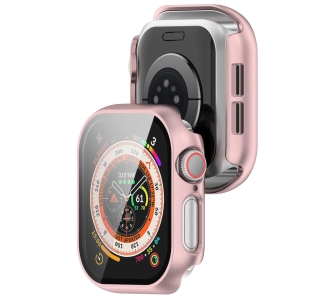 Nakładka na tarczę Bizon ze szkłem do Apple Watch 10/11 42mm Jasnoróżowy