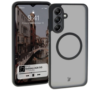 Etui Bizon MatteO z MagSafe do Galaxy A26 5G Półprzezroczyste z czarną ramką