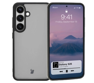 Bizon Angelo do Galaxy S25 Przydymione z czarną ramką