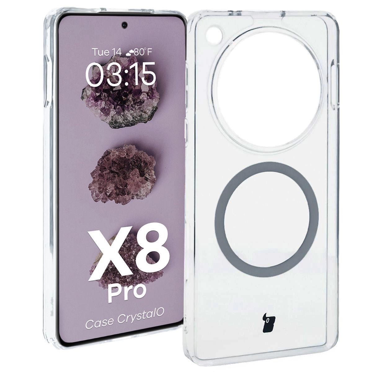 Etui Bizon CrystalO z MagSafe do Oppo Find X8 Pro Przezroczyste