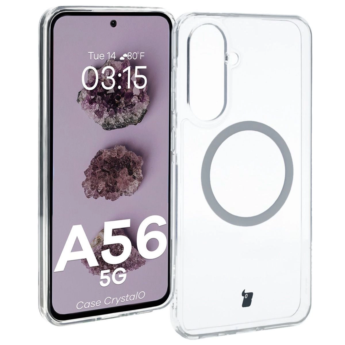 Etui Bizon CrystalO z MagSafe do Galaxy A56 5G Przezroczyste