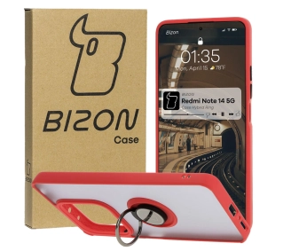 Bizon z uchwytem na palec Hybrid Ring do Xiaomi Redmi Note 14 5G Przydymione z czerwoną ramką