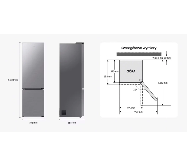 Samsung RB38C7AGWS9EF Funkcje AI Pełny No Frost 203cm Szuflada z kontrolą wilgotności Zdalne sterowanie Stal szczotkowana - Kup na Raty - RRSO 0%
