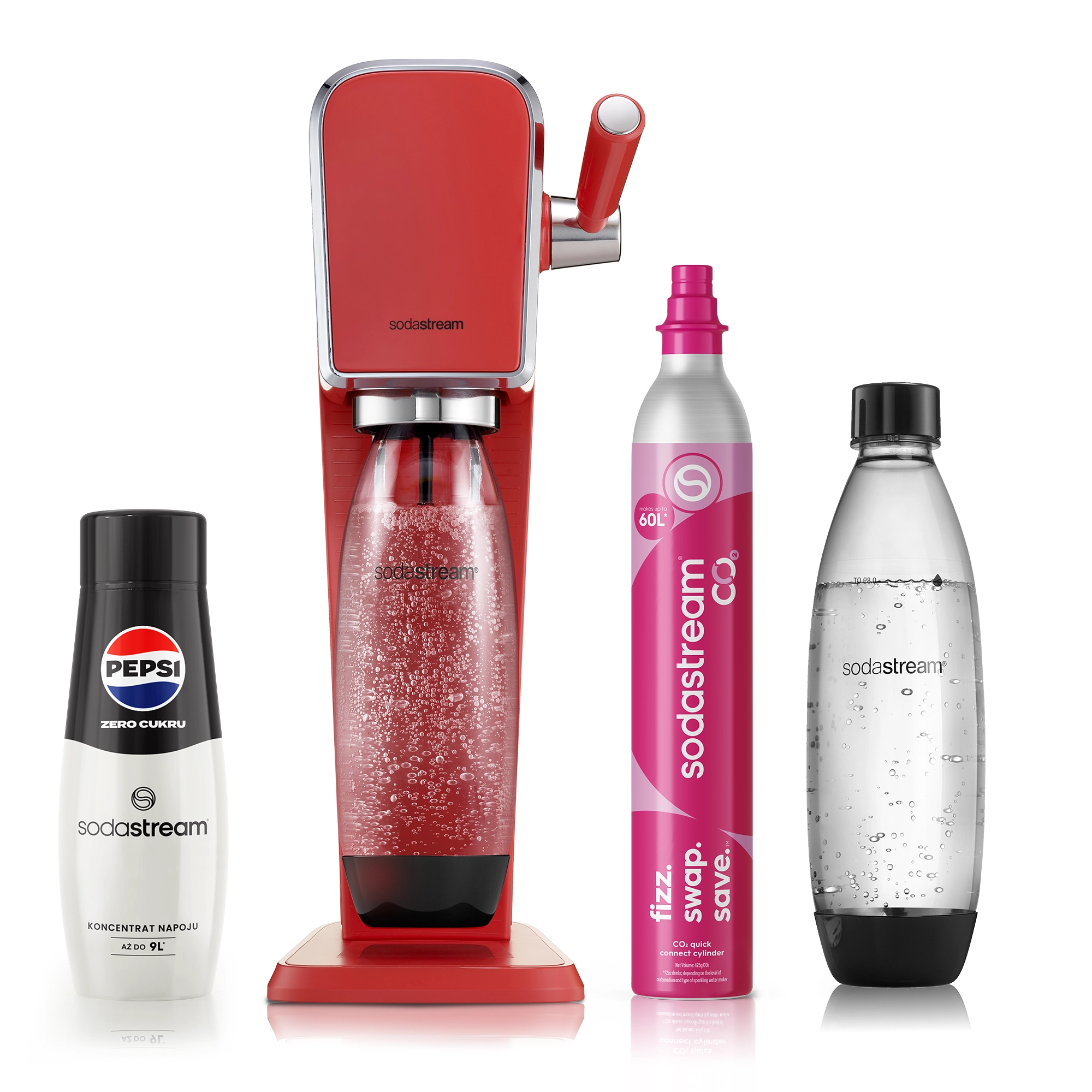 Saturator Sodastream ART Czerwony + Nabój z gazem CO2