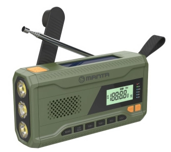 Radioodbiornik Manta RDI401G Na korbkę, Solarne, Latarka, Powerbank, Radio FM Zielony
