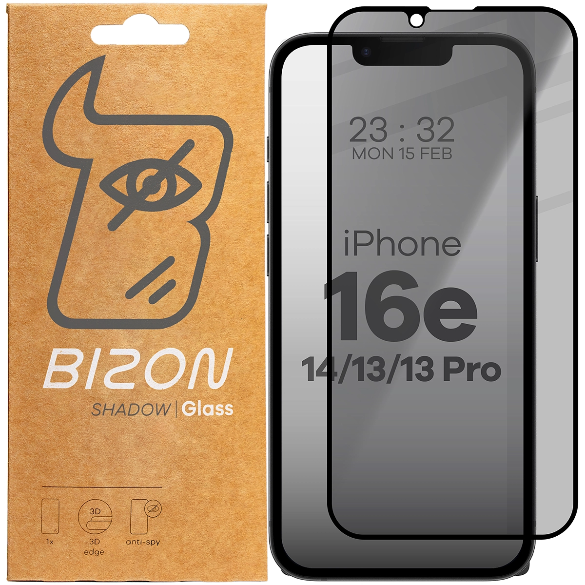 Szkło hartowane Bizon prywatyzujące pełne Edge Shadow do iPhone 16e / 14 / 13 Pro /13 przyciemniane