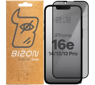 Szkło hartowane Bizon prywatyzujące pełne Edge Shadow do iPhone 16e / 14 / 13 Pro /13 przyciemniane