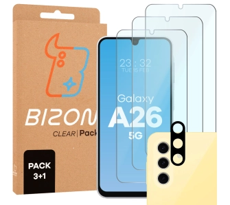 Zestaw ochronny Bizon 3x Szkło hartowane + szybka na aparat Clear 2 Pack do Samsung Galaxy A26 5G
