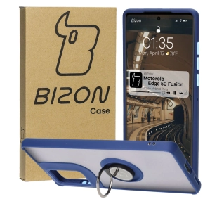 Bizon z uchwytem na palec Hybrid Ring do Motorola Edge 50 Ultra przydymione z Granatową ramką