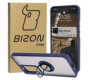 Bizon z uchwytem na palec Hybrid Ring do Oppo Reno 12 przydymione z Granatową ramką